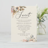 Invitation Elégante aquarelle boho floral doux 16 anniversair (Debout devant)