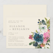 Invitation Elégante aquarelle Boho rose marine Mariage floral (Devant / Derrière)