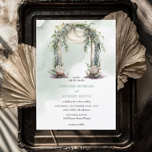 Invitation Elégante aquarelle boho verdure arche feuillus