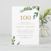 Invitation Elégante aquarelle Botanique 100e anniversaire (Debout devant)