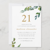 Invitation Elégante aquarelle Botanique 21e anniversaire (Devant)