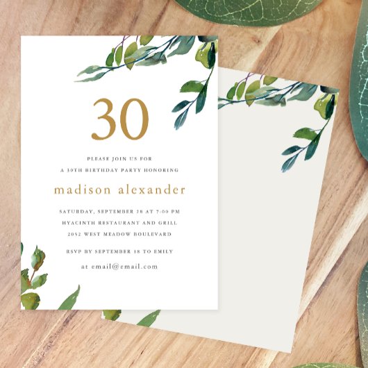 Invitation Elégante aquarelle Botanique 30e anniversaire