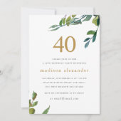 Invitation Elégante aquarelle Botanique 40e anniversaire (Devant)