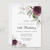 Invitation Elégante aquarelle botanique 75e anniversaire (Devant)