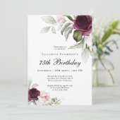 Invitation Elégante aquarelle botanique 75e anniversaire (Debout devant)