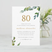 Invitation Elégante aquarelle Botanique 80e anniversaire (Debout devant)