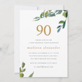 Invitation Elégante aquarelle Botanique 90e anniversaire (Devant)