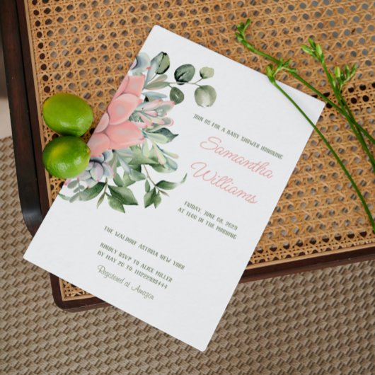 Invitation Élégante aquarelle botanique de succulente vert pê