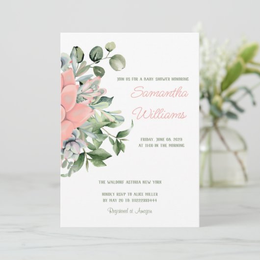 Invitation Élégante aquarelle botanique de succulente verte p (Debout devant)