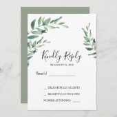 Invitation Elégante aquarelle botanique feuilles mariage RSVP (Devant / Derrière)
