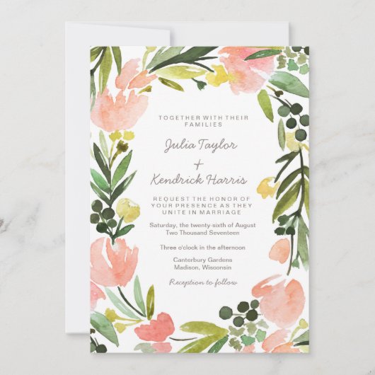 Invitation Elégante aquarelle botanique Mariage floral (Devant)
