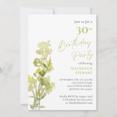 Invitation Elégante Aquarelle Botanique Verte 30e anniversair (Devant)