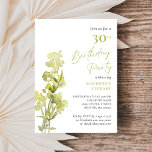 Invitation Elégante Aquarelle Botanique Verte 30e anniversair<br><div class="desc">Une élégante invitation à la fête du 30e anniversaire avec une aquarelle botanique verte sur un arrière - plan blanc. Le texte vert et gris du printemps annonce les détails de la fête d'anniversaire avec un ton raffiné.</div>