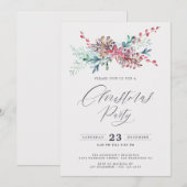 Invitation Elégante aquarelle Botaniques fête de Noël (Devant / Derrière)