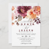 Invitation Elégante aquarelle Bouquet Bourgogne Mariage flora (Devant)