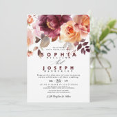 Invitation Elégante aquarelle Bouquet Bourgogne Mariage flora (Debout devant)