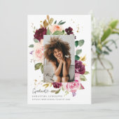 Invitation Elégante aquarelle Bourgogne Florale Graduation (Debout devant)