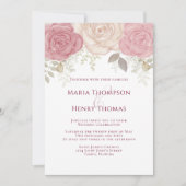 Invitation Elégante Aquarelle Bourgogne Florale Rose Or (Devant)