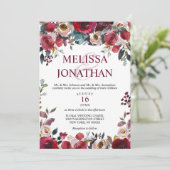 Invitation Elégante aquarelle Bourgogne Mariage floral (Debout devant)