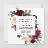 Invitation Elégante aquarelle Bourgogne Mariage Floral Sq (Devant)