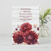 Invitation Elégante aquarelle Burgundy Dahlia Mariage (Debout devant)