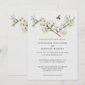 Invitation Elégante aquarelle Cerisier Fleur d'Abeille verte (Devant / Derrière)
