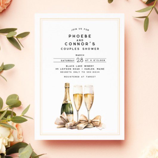 Invitation Elégante aquarelle Champagne Bow Couples Douche