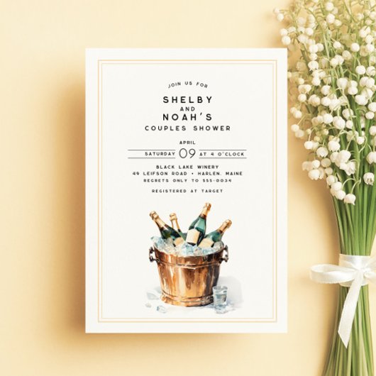 Invitation Elégante aquarelle Champagne Toast Couples Douche
