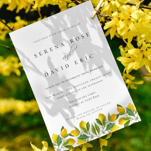 Invitation Elégante aquarelle Citron calligraphie Mariage