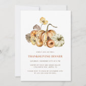 Invitation Elégante Aquarelle Citrouille Thanksgiving Dîner (Devant)