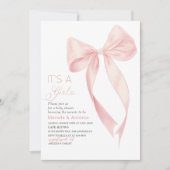 Invitation Elégante Aquarelle Coquette Rose Bow Girl Baby Sh (Devant)
