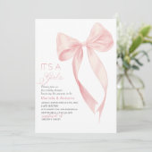 Invitation Elégante Aquarelle Coquette Rose Bow Girl Baby Sh (Debout devant)