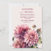 Invitation Elégante Aquarelle Corail Et Mariage Dahlia Rose (Devant)