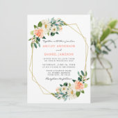Invitation Elégante aquarelle Coral Floral Gold Frame (Debout devant)
