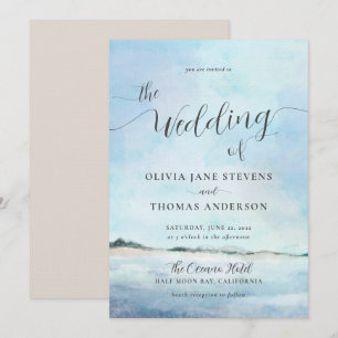 Invitation Elégante aquarelle côtière Elopement Beach Mariage