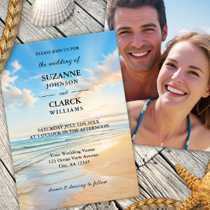 Invitation Elégante aquarelle côtière Plage Mariage