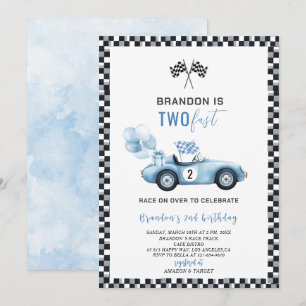 Invitation Elégante aquarelle course voiture 2e fête d'annive