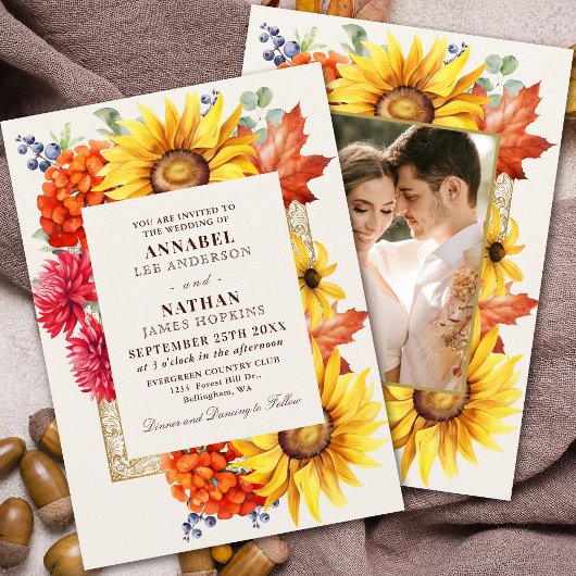 Invitation Elégante aquarelle d'automne photo florale