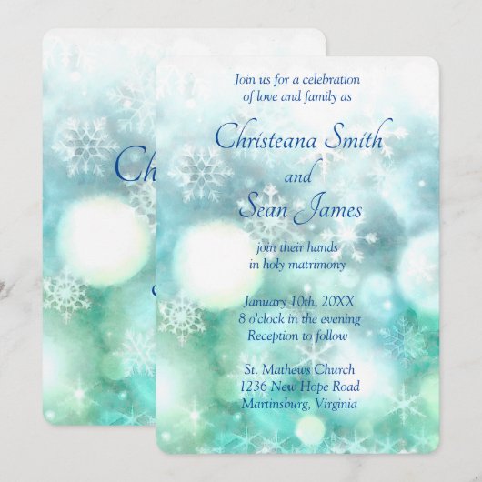 Invitation Elégante aquarelle de Flèche de neige bleu vert br (Devant / Derrière)