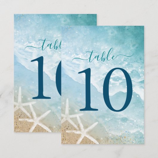 Invitation Elégante aquarelle de plage Numéro de tableau Cart (Devant / Derrière)