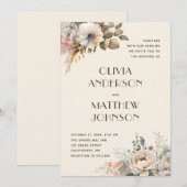 Invitation Elégante aquarelle douce jardin mariage (Devant / Derrière)