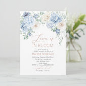 Invitation Elégante aquarelle Dusty Blue Flowers Bridal Showe (Debout devant)