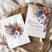 Invitation Elégante aquarelle Dusty Blue Rust Fête des mariée