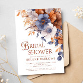 Invitation Elégante aquarelle Dusty Blue Rust Fête des mariée