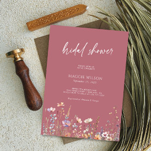 Invitation Elégante aquarelle Dusty Rose Fête des mariées flo