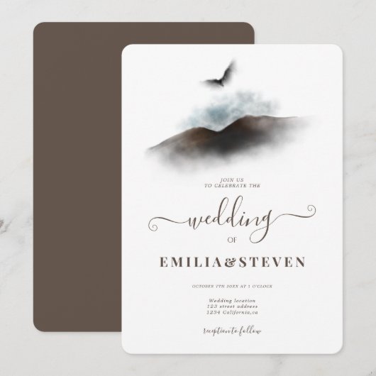 Invitation Elégante aquarelle Eagle Mountains Script Mariage (Devant / Derrière)