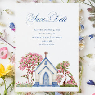 Invitation Elégante aquarelle église mariage Enregistrer la d