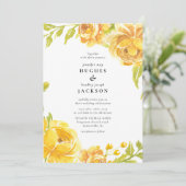 Invitation Elégante aquarelle été Jaune Mariage floral (Debout devant)