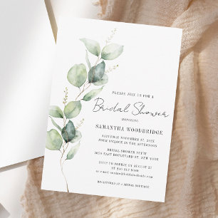 Invitation Elégante aquarelle Eucalyptus Fête des mariées de