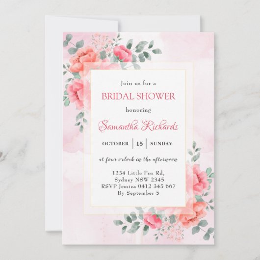 Invitation Elégante aquarelle eucalyptus fleur nuptiale douch (Devant)